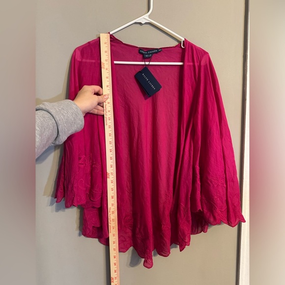 NWT Ralph Lauren Fuchsia Lightweight Open Draped Embroidered Cardigan Sweater - Picture 6 of 9